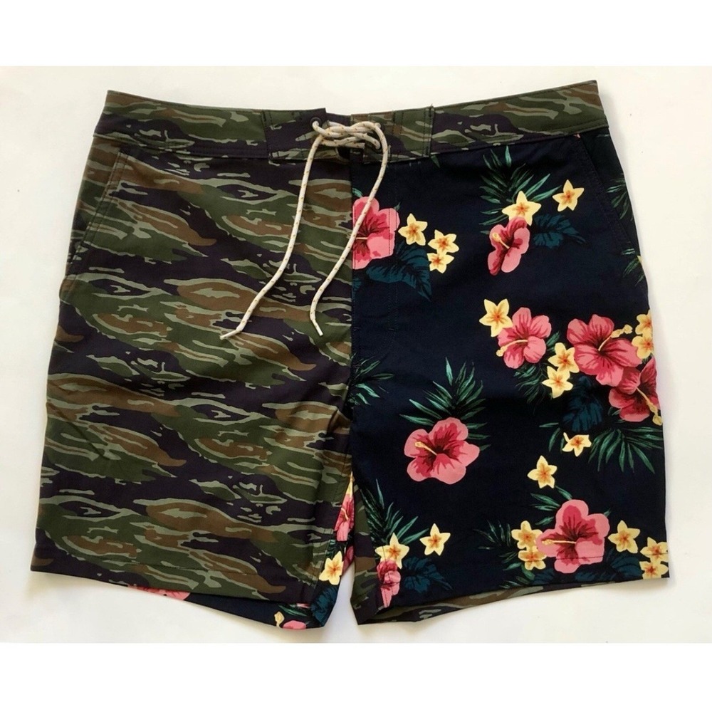 J. Crew Men's Green Camo/Floral Print 7" Breaker Stretch Board Shorts -SZ 38